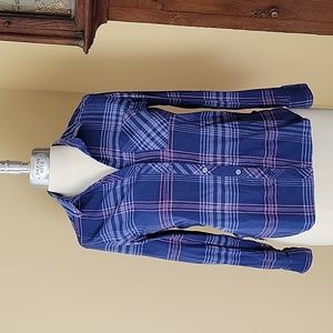 Orvis Womens Shirt Blue Plaid Flannel  Size Small